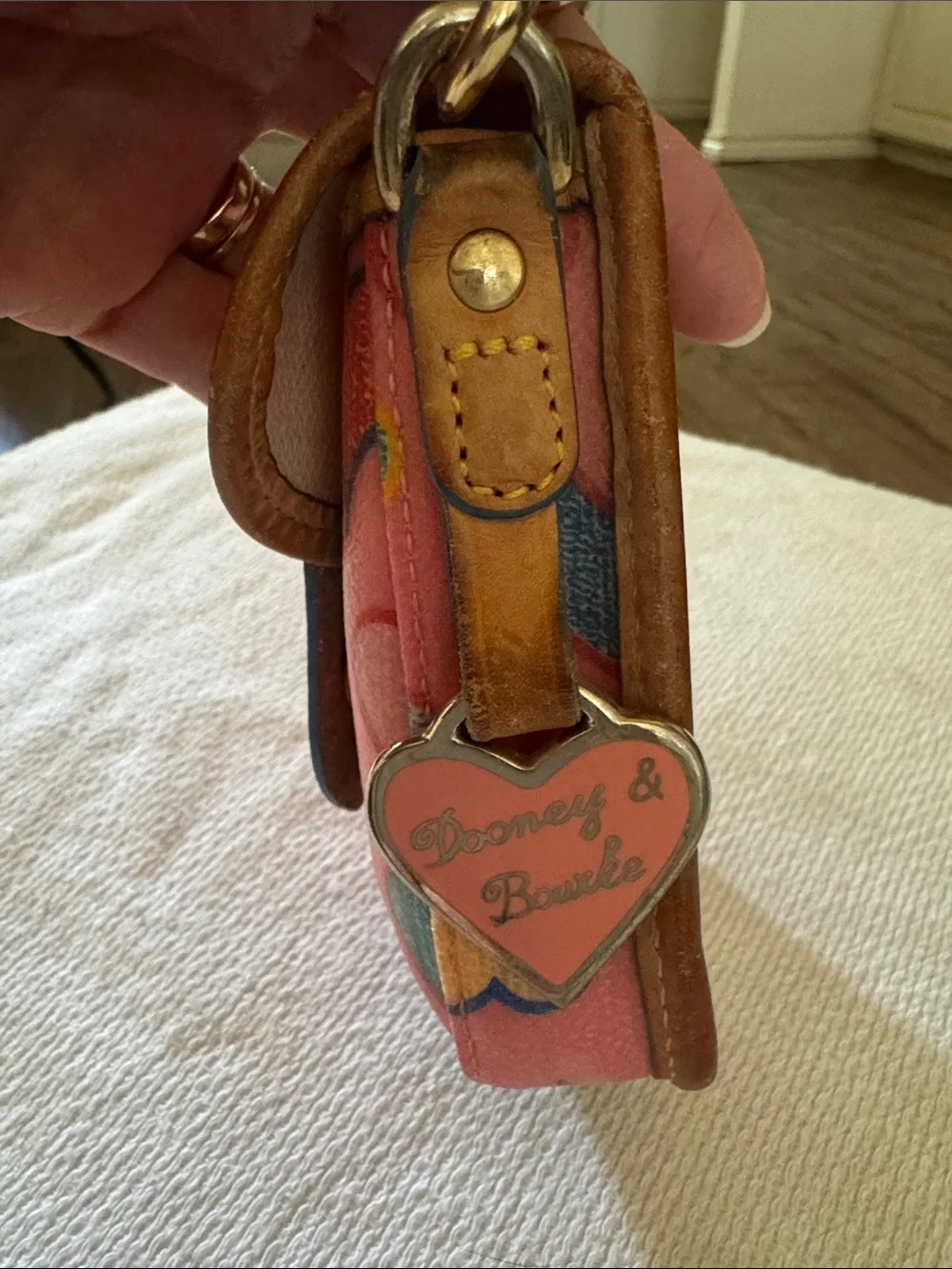 Pre- loved,Dooney & Bourke vintage snap wristlet/charm pouch in crayon hearts.